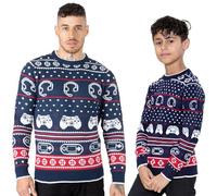 NOROZE Homme Garçon Jeux Pull Unisexe Noël Joueur Rétro Chandail Famille Correspondant à Papa Fils Pullover Pull-Over Haut (11-12 Ans, Casque de Musique Manette Rouge)