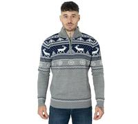 NOROZE Homme Joyeux noël Fermeture éclair factice Style Nordique Renne Élan Cerf Entonnoir Ras du Cou De fête Pull de Noël Pullover Chandail (XL, Faux Zip Marine)