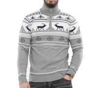 NOROZE Homme Joyeux noël Fermeture éclair factice Style Nordique Renne Élan Cerf Entonnoir Ras du Cou De fête Pull de Noël Pullover Chandail (M, Faux Zip Crème)