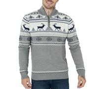 NOROZE Homme Joyeux noël Fermeture éclair factice Style Nordique Renne Élan Cerf Entonnoir Ras du Cou De fête Pull de Noël Pullover Chandail (L, Faux Zip Crème)