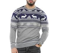 NOROZE Homme Joyeux noël Fermeture éclair factice Style Nordique Renne Élan Cerf Entonnoir Ras du Cou De fête Pull de Noël Pullover Chandail (S, Marine)