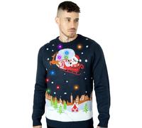 NOROZE Homme LED Pull de Noël Unisexe Cadeau Arbre Elfe Père Noël Xmas Chandail Pullover Haut (L, en Volant Traîneau Marine)