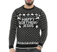 NOROZE Hommes Adultes Nouveauté Nu Père Noël Joyeux Noël Pulls Chandail (L, Anniversaire Jésus Noir)