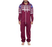NOROZE Hommes élégant Tout en Un Jumpsuit Onesie Une pièce Pyjamas, Vin Rouge, XL