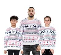 NOROZE Hommes Femmes Garçons Filles Famille Pull de Noël Moche Chandails de Noël Manche Longue Fair Isle Renne Flocon de Neige Arbre de Noël Tricoté Col Rond Pullover (3-4 Ans, Renne Fairisle Crème)