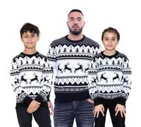 NOROZE Hommes Femmes Garçons Filles Famille Pull de Noël Moche Chandails de Noël Manche Longue Fair Isle Renne Flocon de Neige Arbre de Noël Tricoté Col Rond Pullover (S, Renne sautant Noir)
