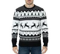 NOROZE Hommes Femmes Garçons Filles Famille Pull de Noël Moche Chandails de Noël Manche Longue Fair Isle Renne Flocon de Neige Arbre de Noël Tricoté Col Rond Pullover (XXL, Renne sautant Noir)