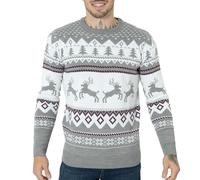 NOROZE Hommes Femmes Garçons Filles Famille Pull de Noël Moche Chandails de Noël Manche Longue Fair Isle Renne Flocon de Neige Arbre de Noël Tricoté Col Rond Pullover (11-12 Ans, Renne sautant Gris)