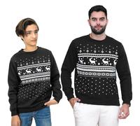 NOROZE Hommes Garçons Correspondant à Sweat de Noël Nouveauté Laisse la Neige Elfe Renne Laid Chandail Unisexe Famille Pull de Noël Papa Fils Pullover (11-12 Ans, Fairisle Renne Noir)