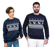 NOROZE Hommes Garçons Correspondant à Sweat de Noël Nouveauté Laisse la Neige Elfe Renne Laid Chandail Unisexe Famille Pull de Noël Papa Fils Pullover (XXL, Fairisle Renne Marine)