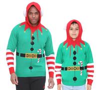 NOROZE Hommes Garçons Pull de Noël Sweat à Capuche Unisexe Elfe Hoho Sucre d'orge 3D Pull en Tricot Enfants Famille Correspondant à Chandail Pullover de Noël (S, Elfe Sucre d'orge Vert)