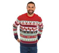 NOROZE Hommes Noël Pull-Over Nouveauté Fair Isle Jumper Gros Tricot Xmas Pull pour Les Femmes Unisex (XXL, Renne Bande Écru)