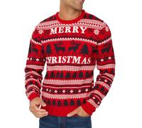NOROZE Hommes Noël Pull-Over Unisexe Marrant Nouveauté Fair Isle Père Noël Fête Méchant Laide Xmas Tricotée Femmes Chandail Pull (XXL, Joyeux Noël Rouge)