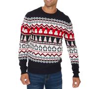 NOROZE Hommes Noël Pull-Over Unisexe Marrant Nouveauté Fair Isle Père Noël Fête Méchant Laide Xmas Tricotée Femmes Chandail Pull (L, Hoho Bonhomme Manchot Marine)