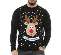 NOROZE Hommes Noël Pull-Over Unisexe Marrant Nouveauté Fair Isle Père Noël Fête Méchant Laide Xmas Tricotée Femmes Chandail Pull (3XL, Joyeux Noël Renne Noir)