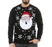 NOROZE Hommes Noël Pull-Over Unisexe Marrant Nouveauté Fair Isle Père Noël Fête Méchant Laide Xmas Tricotée Femmes Chandail Pull (L, Tête de Père Noël Noir)
