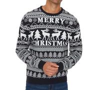 NOROZE Hommes Noël Pull-Over Unisexe Marrant Nouveauté Fair Isle Père Noël Fête Méchant Laide Xmas Tricotée Femmes Chandail Pull (L, Joyeux Noël Marine)