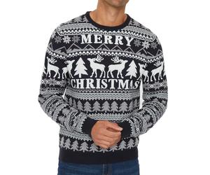NOROZE Hommes Noël Pull-Over Unisexe Marrant Nouveauté Fair Isle Père Noël Fête Méchant Laide Xmas Tricotée Femmes Chandail Pull (S, Joyeux Noël Marine)
