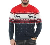 NOROZE Hommes Pulls de Noël Fair Isle Sapin de Noël Renne Flocons de Neige Hoho Nouveauté Pull-Over Chandail Pullover tricoté (L, Flocons de Neige Renne Marine)