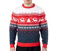 NOROZE Hommes Pulls de Noël Fair Isle Sapin de Noël Renne Flocons de Neige Hoho Nouveauté Pull-Over Chandail Pullover tricoté (L, Hoho Renne Arbre Rouge)
