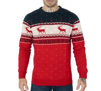 NOROZE Hommes Pulls de Noël Fair Isle Sapin de Noël Renne Flocons de Neige Hoho Nouveauté Pull-Over Chandail Pullover tricoté (M, Flocons de Neige Renne Rouge)
