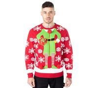 NOROZE Hommes Pulls de Noël Xmas Père Noël Au Bar Renne Nouveauté Unisexe Pull-Over Haut Chandail Pullover tricoté (XXL, Cadeau Elfe Rouge)