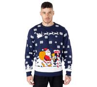 NOROZE Hommes Pulls de Noël Xmas Père Noël Au Bar Renne Nouveauté Unisexe Pull-Over Haut Chandail Pullover tricoté (L, Père Noël to The Pub Marine)