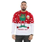 NOROZE Hommes Pulls de Noël Xmas Père Noël Au Bar Renne Nouveauté Unisexe Pull-Over Haut Chandail Pullover tricoté (M, Merry Elf Rouge)