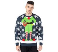 NOROZE Hommes Pulls de Noël Xmas Père Noël Au Bar Renne Nouveauté Unisexe Pull-Over Haut Chandail Pullover tricoté (M, Cadeau Elfe Marine)