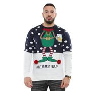 NOROZE Hommes Pulls de Noël Xmas Père Noël Au Bar Renne Nouveauté Unisexe Pull-Over Haut Chandail Pullover tricoté (L, Merry Elf Marine)