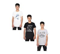 NOROZE Lot de 3 T-shirts d'été à manches courtes pour enfants Unisexe Motif camouflage Taille 38-48 - Blanc - 11-12 ans