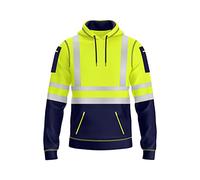 NOROZE Pull à Capuche Haute visibilité pour Homme avec Bande réfléchissante - Manteau de sécurité Haute visibilité avec 4 Poches zippées pour téléphone et Gadgets (S, Style 1: Vert Fluo/Marine)