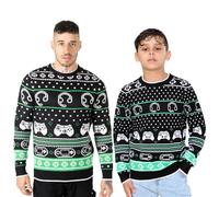 NOROZE Pull de jeu pour homme et garçon - Pull rétro de Noël assorti pour papa et fils, Contrôleur de casque vert, 5-6 ans