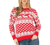 NOROZE Pull de Noël pour Femme - Tricot imprimé Rennes et Flocons de Neige, Pull-Over Festif Original, Pullover de Noël Amusant, Chandail d'hiver à col Rond pour Femme (Royaume-Uni)