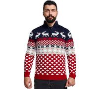 NOROZE Pull de Noël tricoté pour Homme Tailles S-2XL, Col zippé Bleu Marine, XXL