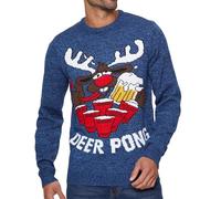 NOROZE Pull Fantaisie pour Homme avec Inscription Joyeux noël et Renne Pull-Over (S, Deer Pong Marine)
