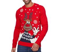 NOROZE Pull Fantaisie pour Homme avec Inscription Joyeux noël et Renne Pull-Over (XL, OK Moose Rouge)