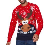 NOROZE Pull Fantaisie pour Homme avec Inscription Joyeux noël et Renne Pull-Over (XXL, XMoose Rouge)