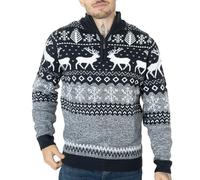 NOROZE Pullover de Noël pour Hommes | Style Nordique Tricoté Léger avec Imprimé Renne | Col Rond à Quart de Zip Manches Longues | Sweater de Noël pour Hommes