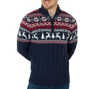 NOROZE Pulls de Noël pour Hommes Pull léger en Maille Style Nordique avec imprimé Rennes | Chandail à Manches Longues et col Rond avec Fermeture éclair au Quart de Pouce (M, Rouge)