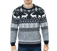 NOROZE Pulls de Noël pour Hommes | Pull-Over léger en Maille Style Nordique avec imprimé Rennes | Chandail à Manches Longues et col Rond | Suéter de Noël pour Hommes
