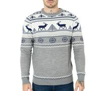 NOROZE Pulls de Noël pour Hommes | Pull-Over léger en Maille Style Nordique avec imprimé Rennes | Chandail à Manches Longues et col Rond avec Fermeture éclair au Quart de Pouce | Suéter pour Hommes