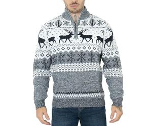 NOROZE Pulls de Noël pour Hommes | Pull-Over léger en Maille Style Nordique avec imprimé Rennes | Chandail à Manches Longues et col Rond avec Fermeture éclair au Quart de Pouce | Suéter pour Hommes