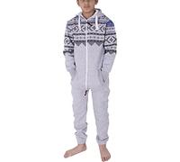 NOROZE Pyjama à Capuche Mixte Combinaison Une Pièce Onesie pour Enfants Garçons Filles (11-12 Ans, Aztèque Gris)