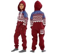 NOROZE Pyjama à Capuche Mixte Combinaison Une Pièce Onesie pour Enfants Garçons Filles (9-10 Ans, Aztèque Vin Rouge)