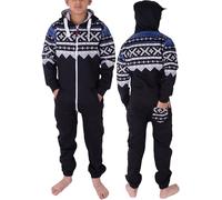 NOROZE Pyjama à Capuche Mixte Combinaison Une Pièce Onesie pour Enfants Garçons Filles (9-10 Ans, Aztèque Noir)