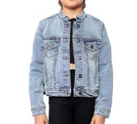 NOROZE Sans col Filles Veste en denim Manche longue Veste en Jean lavé Veste de style motard (11-12 ans, Bleu clair)