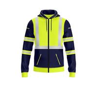 NOROZE Sweat à Capuche Haute visibilité avec Fermeture éclair sur Le Devant pour Homme Bande réfléchissante - Haute visibilité - avec Fermetures éclair (XXL, Style 3: Vert Fluo/Marine)