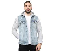 NOROZE The Trucker Veste en jean à manches longues et capuche amovible pour homme | Sweat à capuche en polaire denim délavé style occidental Tailles S-XXL, bleu clair, M