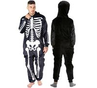 NOROZE Unisexe Squelette Requin Grenouillère Onesie Adulte Hommes Pyjamas Halloween Vêtements d'intérieur Super Doux Fleece Combinaison Jumpsuit Overall (XL, Squelette Noir)